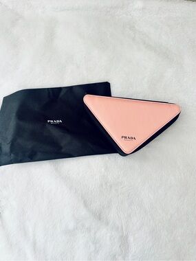 Prada Beauty Pink and Black Triangle Cosmetic Pouch/ New with dust bag